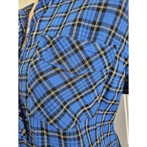 Gap Button Down Blue Plaid Flannel Shirt Boyfriend Fit Size L - Picture 4 of 9